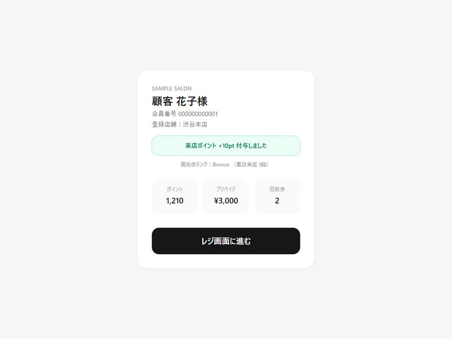 SAMVEL LiNK ポイント付与画面のスクリーンショット
